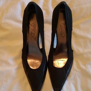 Joan & David Black Suede Heels with Pointed Toe